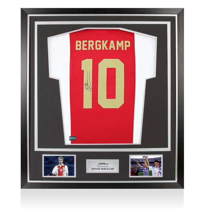 icons Dennis Bergkamp Back Signed Ajax 2022-23 Home Shirt with Fan Style Numbers In Classic Frame