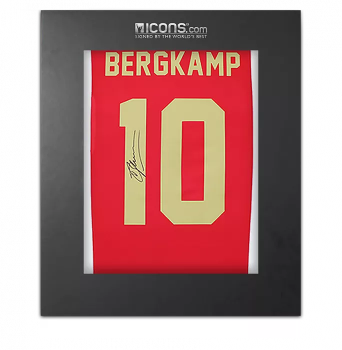 icons Dennis Bergkamp Back Signed Ajax 2022-23 Home Shirt with Fan Style Numbers In Deluxe Packaging