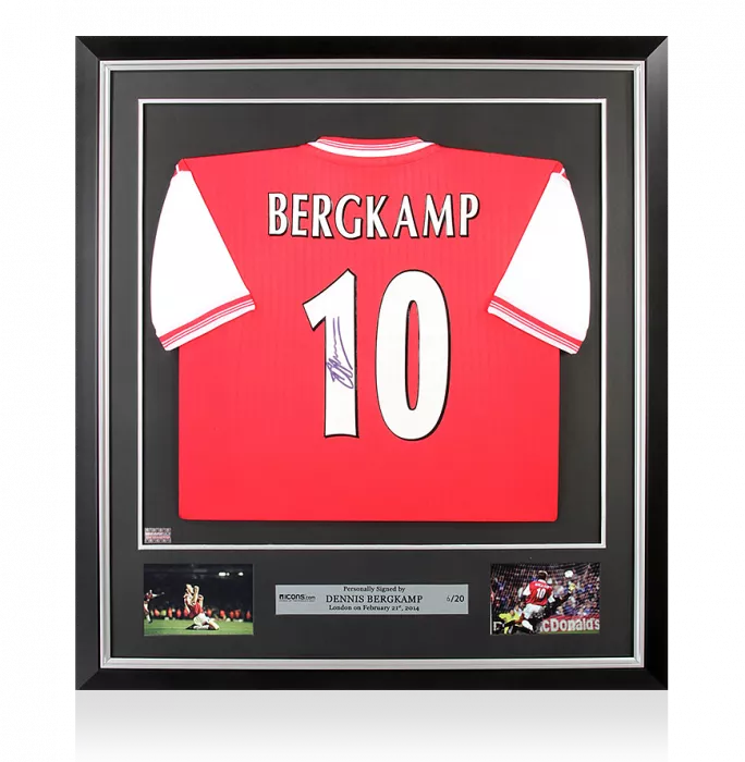 icons Dennis Bergkamp Back Signed and Framed Arsenal Centenary Shirt
