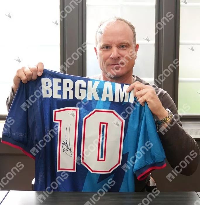 Icons Dennis Bergkamp Back Signed Arsenal 1995-96 Away Shirt In Deluxe Packaging