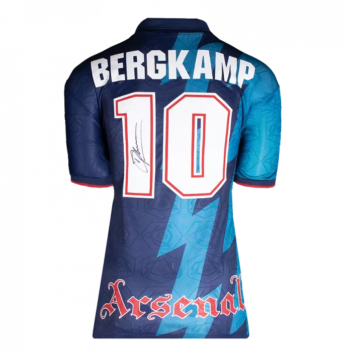 Icons Dennis Bergkamp Back Signed Arsenal 1995-96 Away Shirt In Hero Frame: Option 1