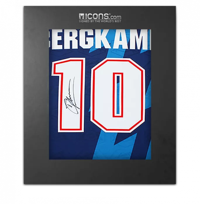 icons Dennis Bergkamp Back Signed Arsenal 1995-96 Away Shirt In Deluxe Packaging