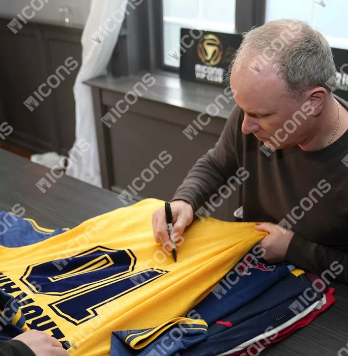 Icons Dennis Bergkamp Back Signed Arsenal 1996-97 Away Shirt In Deluxe Packaging