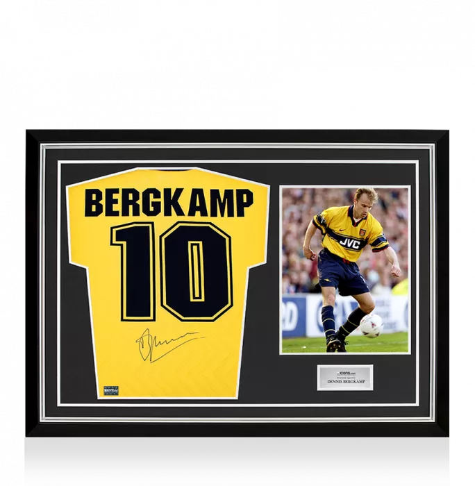 icons Dennis Bergkamp Back Signed Arsenal 1996-97 Away Shirt In Hero Frame: Option 1