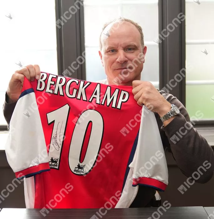 Icons Dennis Bergkamp Back Signed Arsenal 1998-99 Home Shirt In Hero Frame: Option 1