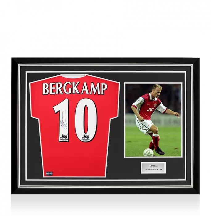 icons Dennis Bergkamp Back Signed Arsenal 1998-99 Home Shirt In Hero Frame: Option 1