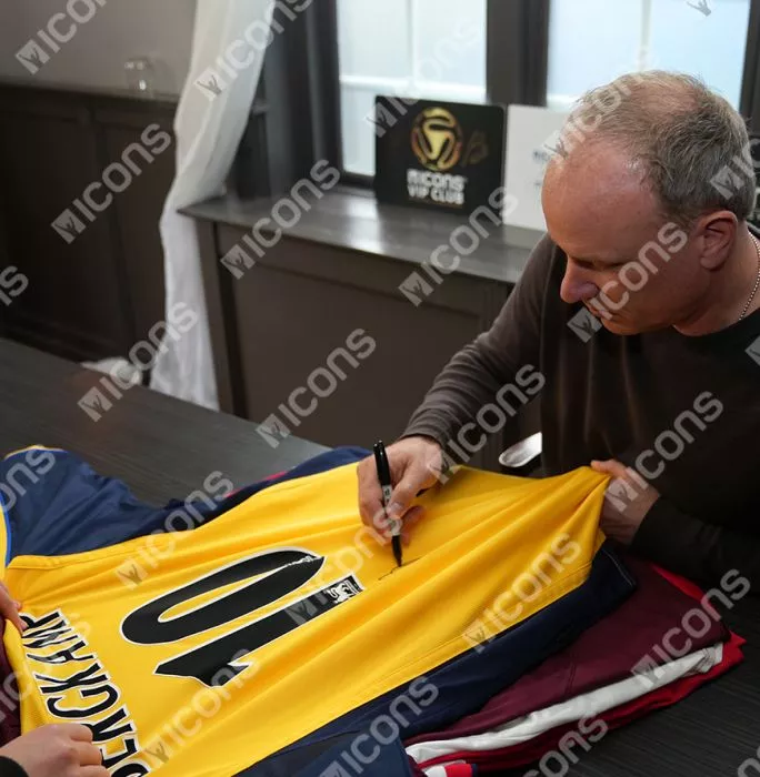 Icons Dennis Bergkamp Back Signed Arsenal 1999-01 Away Shirt In Deluxe Packaging