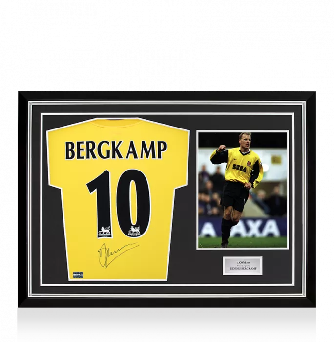 icons Dennis Bergkamp Back Signed Arsenal 1999-01 Away Shirt In Hero Frame: Option 1