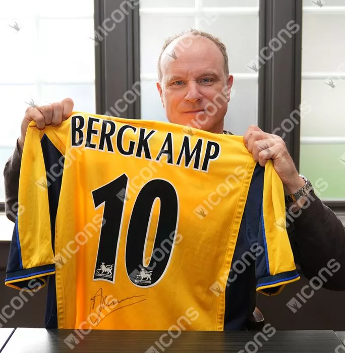 Icons Dennis Bergkamp Back Signed Arsenal 1999-01 Away Shirt In Classic Frame