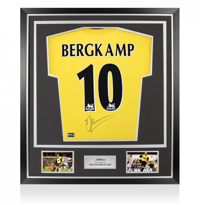 icons Dennis Bergkamp Back Signed Arsenal 1999-01 Away Shirt In Classic Frame