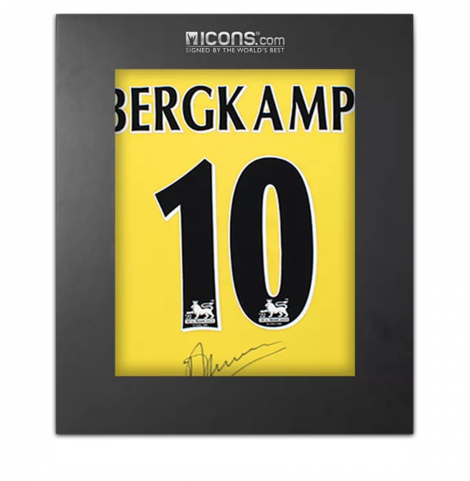 icons Dennis Bergkamp Back Signed Arsenal 1999-01 Away Shirt In Deluxe Packaging