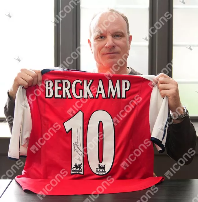Icons Dennis Bergkamp Back Signed Arsenal 2000-02 Shirt In Classic Frame