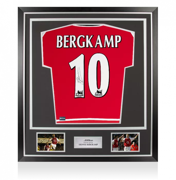 icons Dennis Bergkamp Back Signed Arsenal 2002-04 Home Shirt In Classic Frame