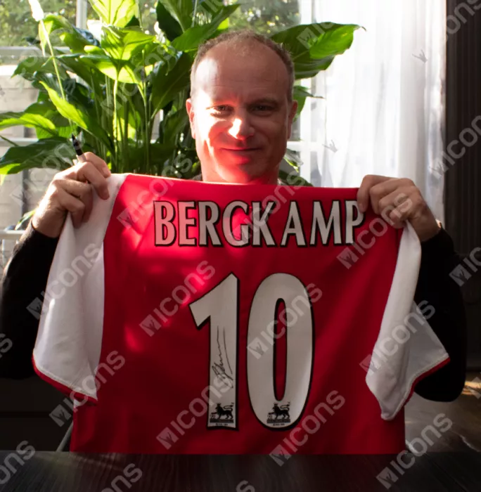 Icons Dennis Bergkamp Back Signed Arsenal 2002-04 Home Shirt In Classic Frame