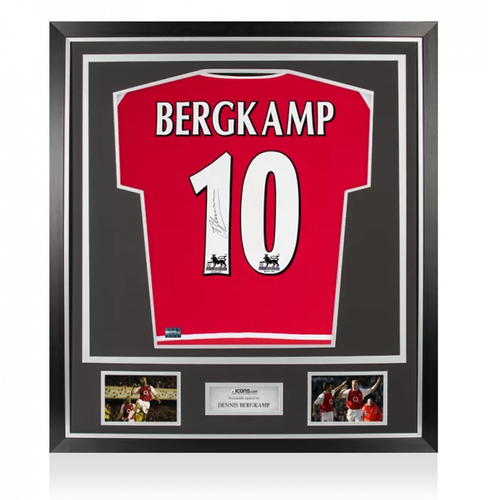icons Dennis Bergkamp Back Signed Arsenal 2002-04 Home Shirt In Classic Frame
