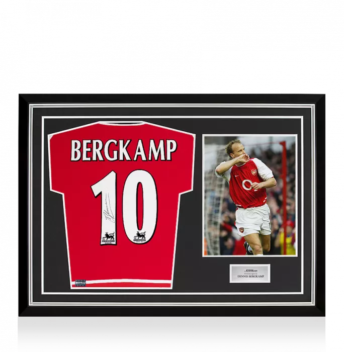 icons Dennis Bergkamp Back Signed Arsenal 2002-04 Home Shirt In Hero Frame: Option 1