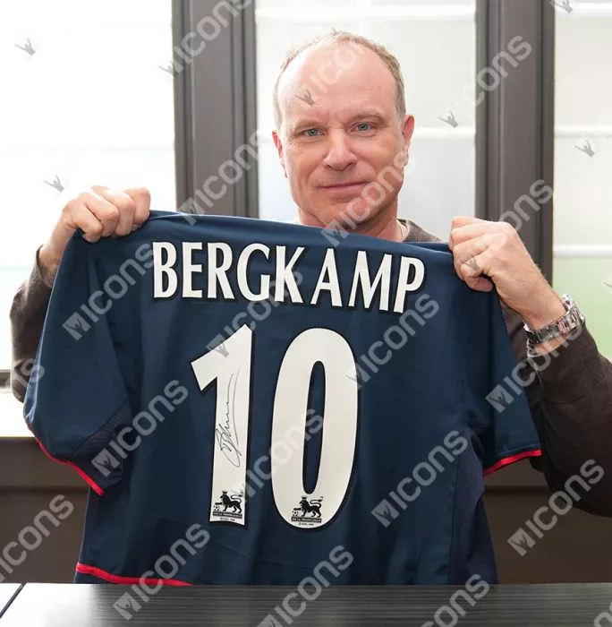 Icons Dennis Bergkamp Back Signed Arsenal 2004-05 Away Shirt In Deluxe Packaging