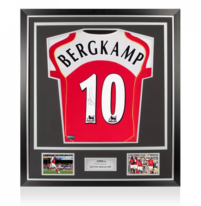 icons Dennis Bergkamp Back Signed Arsenal 2004-05 Home Shirt In Classic Frame