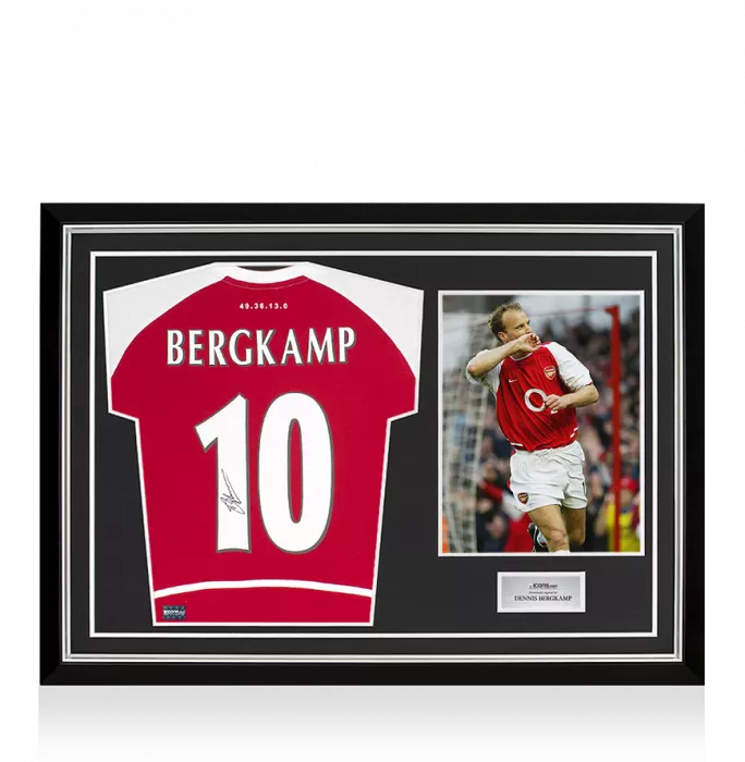 icons Dennis Bergkamp Back Signed Arsenal Heritage "Invincibles" Shirt In Hero Frame: Option 1