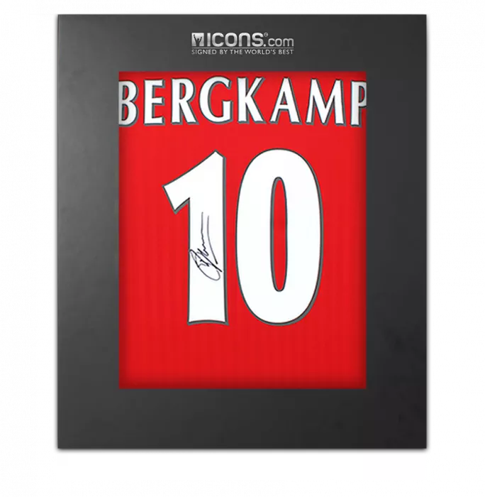 icons Dennis Bergkamp Back Signed Arsenal Icon Home Shirt with Fan Style Numbers In Deluxe Packaging