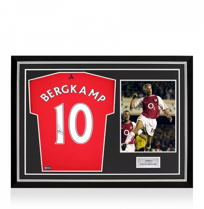 icons Dennis Bergkamp Back Signed Arsenal Retro Shirt In Hero Frame: Option 1