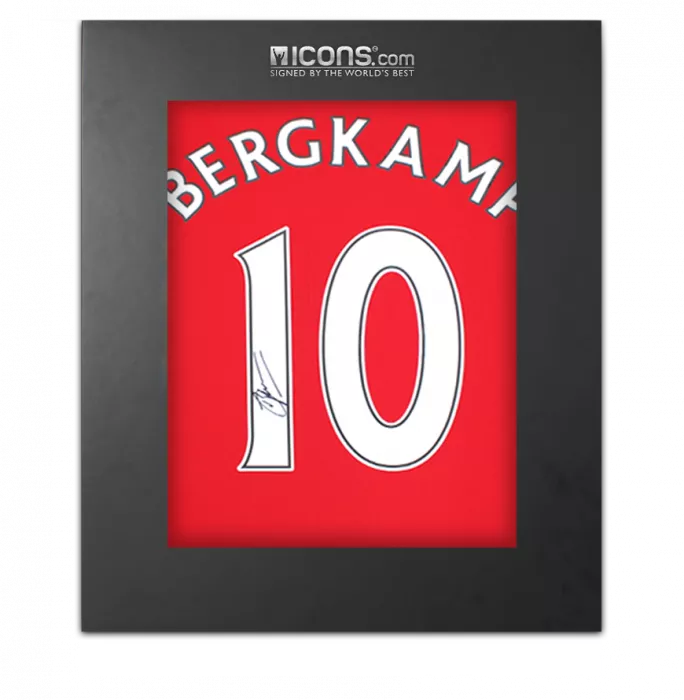icons Dennis Bergkamp Back Signed Arsenal Retro Shirt In Deluxe Packaging