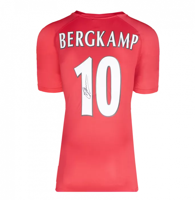 Icons Dennis Bergkamp Back Signed Arsenal T-Shirt With Fan Style Numbers In Hero Frame: Option 1