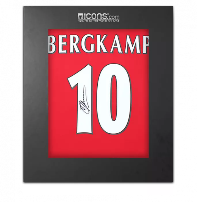 icons Dennis Bergkamp Back Signed Arsenal T-Shirt with Fan Style Numbers In Deluxe Packaging