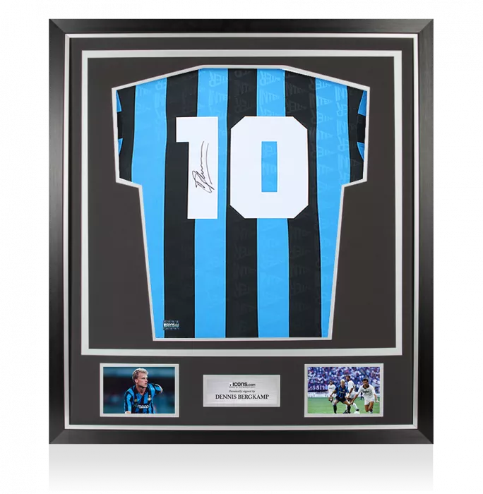 icons Dennis Bergkamp Back Signed Internazionale 1992 Home Shirt In Classic Frame