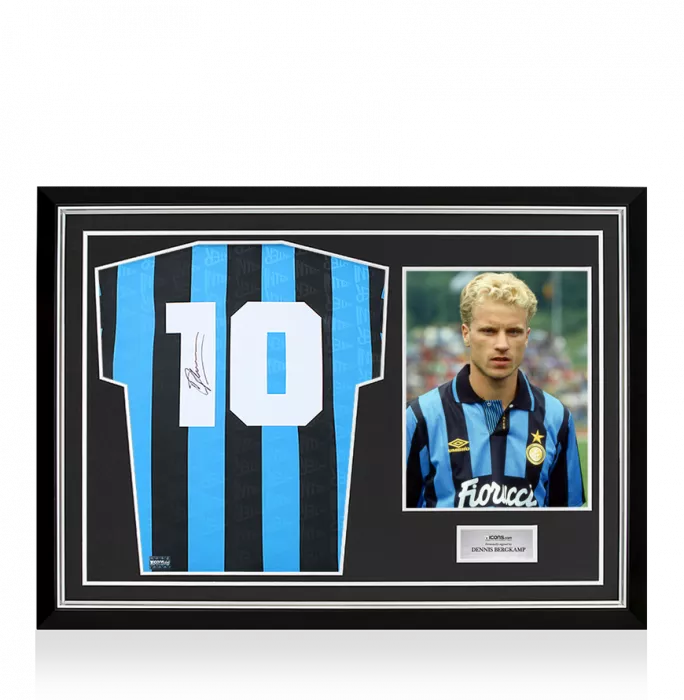 icons Dennis Bergkamp Back Signed Internazionale 1992 Home Shirt In Hero Frame: Option 1