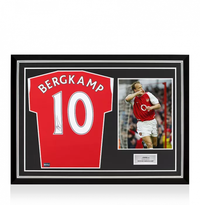 icons Dennis Bergkamp Back Signed Modern Arsenal Home Shirt In Hero Frame: Option 1