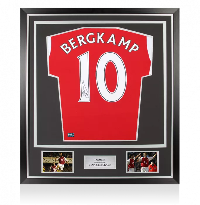 icons Dennis Bergkamp Back Signed Modern Arsenal Home Shirt In Classic Frame