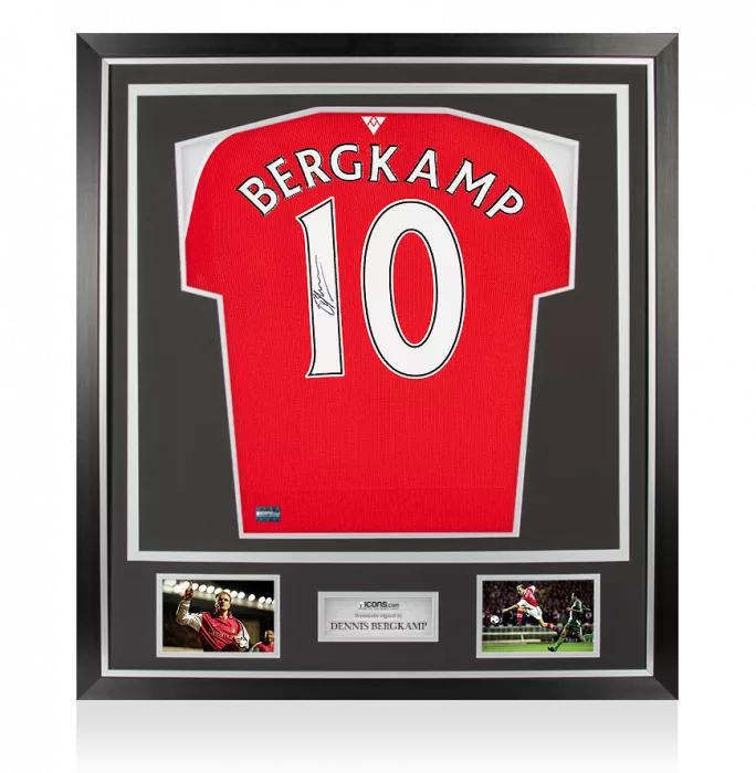 icons Dennis Bergkamp Back Signed Modern Arsenal Home Shirt In Classic Frame