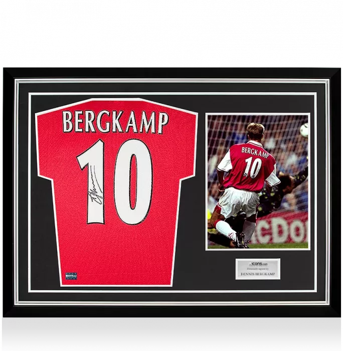 icons Dennis Bergkamp Back Signed Retro Arsenal Shirt In Hero Frame: Option 1