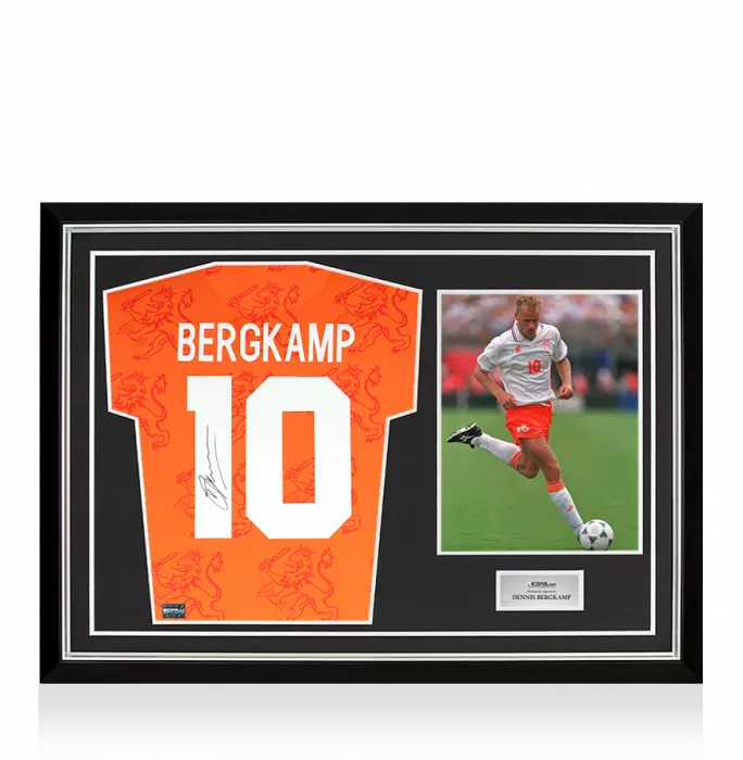 icons Dennis Bergkamp Back Signed Retro Netherlands Shirt In Hero Frame: Option 1