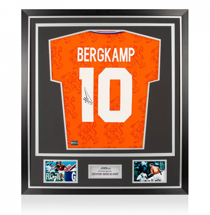 icons Dennis Bergkamp Back Signed Retro Netherlands Shirt In Classic Frame