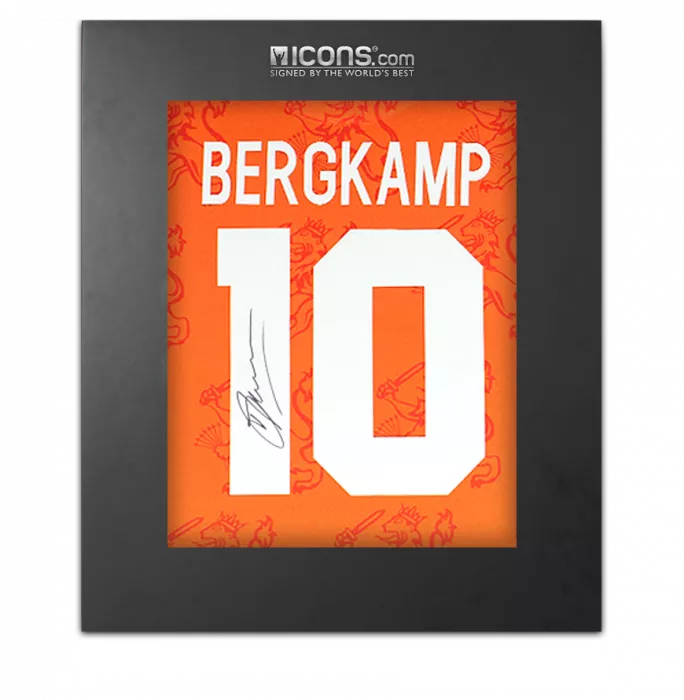 icons Dennis Bergkamp Back Signed Retro Netherlands Shirt In Deluxe Packaging