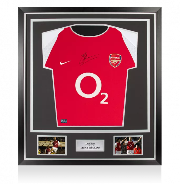 icons Dennis Bergkamp Front Signed Arsenal 2002-04 Home Shirt In Classic Frame