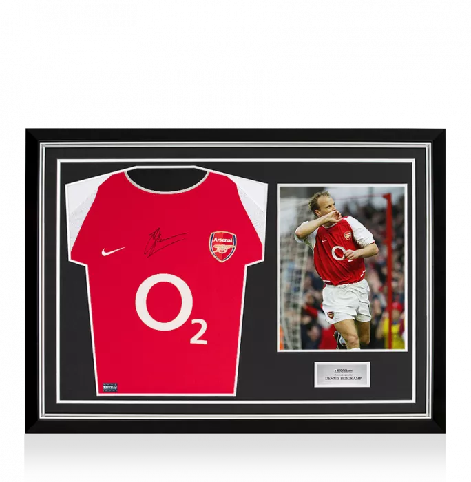 icons Dennis Bergkamp Front Signed Arsenal 2002-04 Home Shirt In Hero Frame: Option 1
