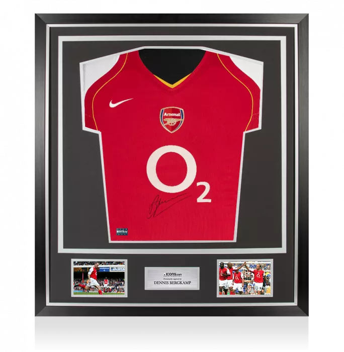 icons Dennis Bergkamp Front Signed Arsenal 2004-05 Home Shirt In Classic Frame