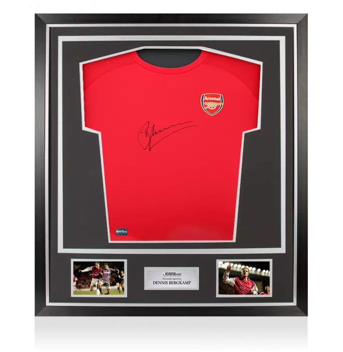 icons Dennis Bergkamp Front Signed Arsenal T-Shirt In Classic Frame