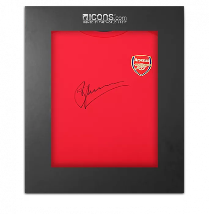 icons Dennis Bergkamp Front Signed Arsenal T-Shirt In Deluxe Packaging