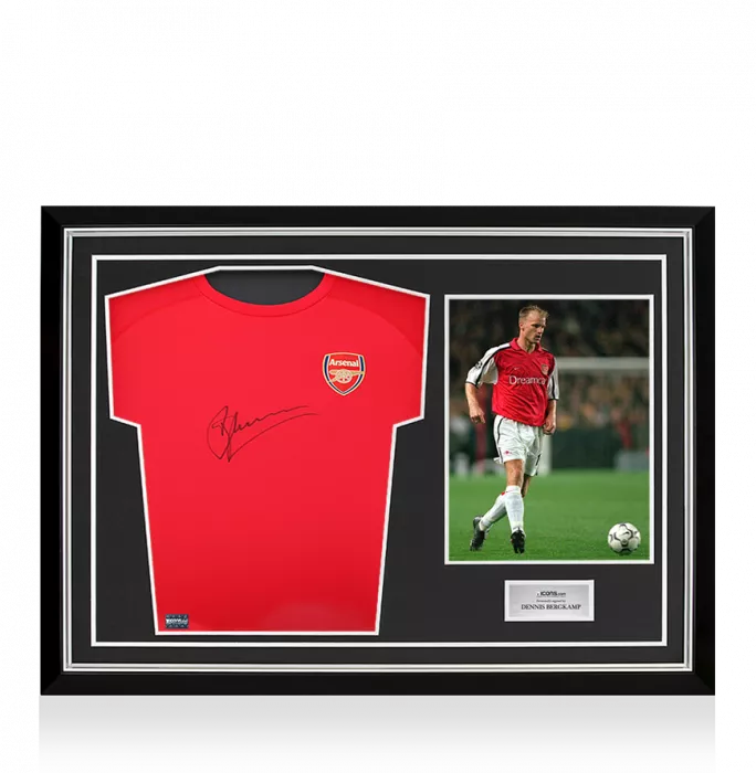 icons Dennis Bergkamp Front Signed Arsenal T-Shirt In Hero Frame: Option 1