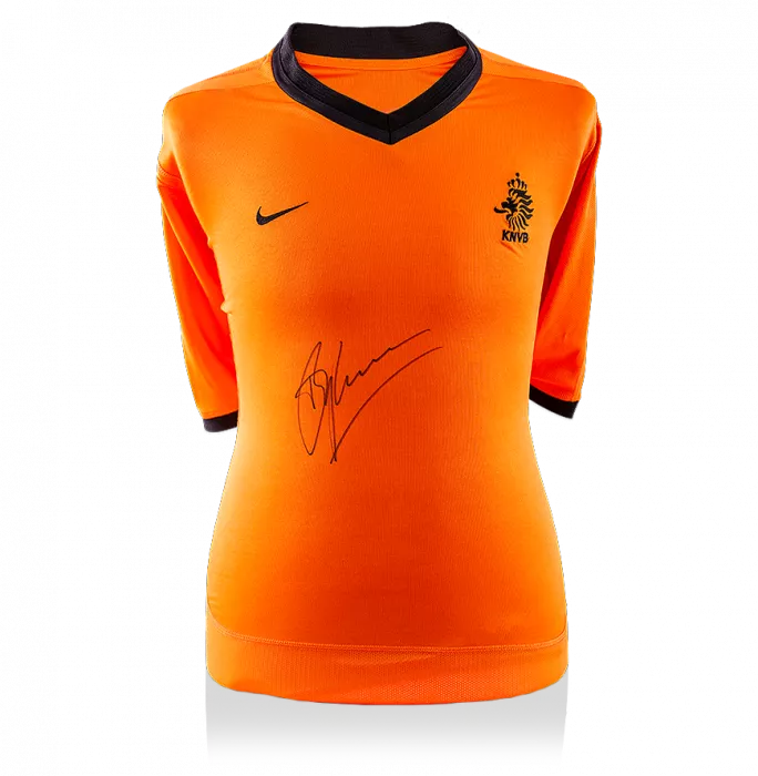 Icons Dennis Bergkamp Front Signed Netherlands 2000-01 Home Shirt In Deluxe Packaging