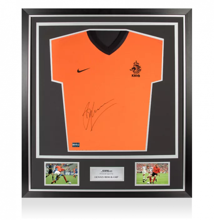 icons Dennis Bergkamp Front Signed Netherlands 2000-01 Home Shirt In Classic Frame
