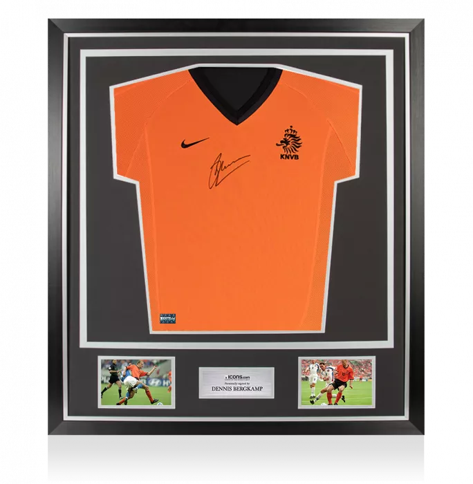 icons Dennis Bergkamp Front Signed Netherlands 2000-02 Home Shirt In Classic Frame