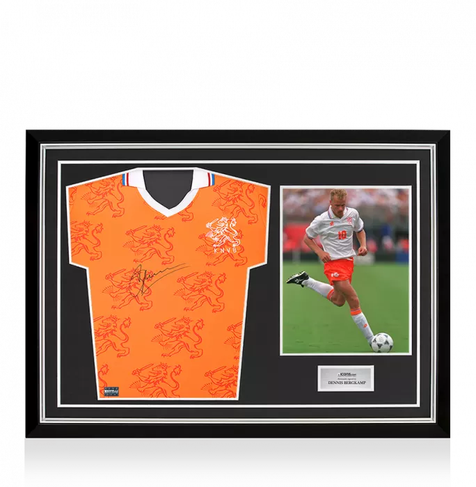 icons Dennis Bergkamp Front Signed Retro Netherlands Home Shirt In Hero Frame: Option 1