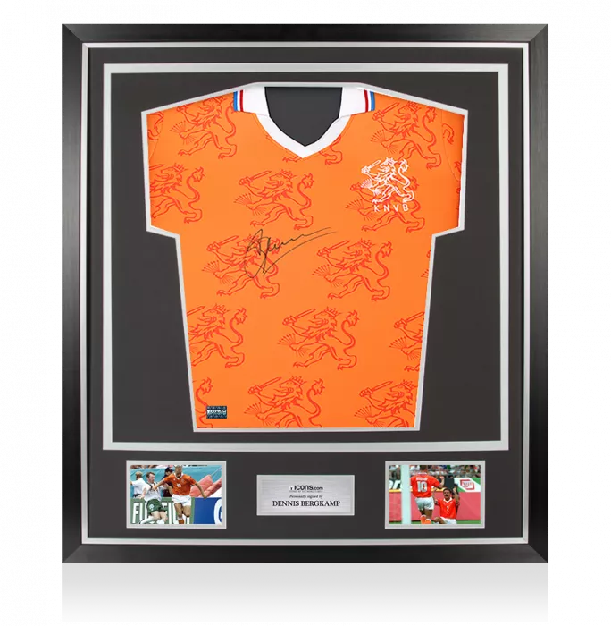 icons Dennis Bergkamp Front Signed Retro Netherlands Home Shirt In Classic Frame