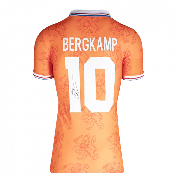 Icons Dennis Bergkamp Official 1994 FIFA World Cup™ Back Signed And Hero Framed Retro Netherlands Shirt