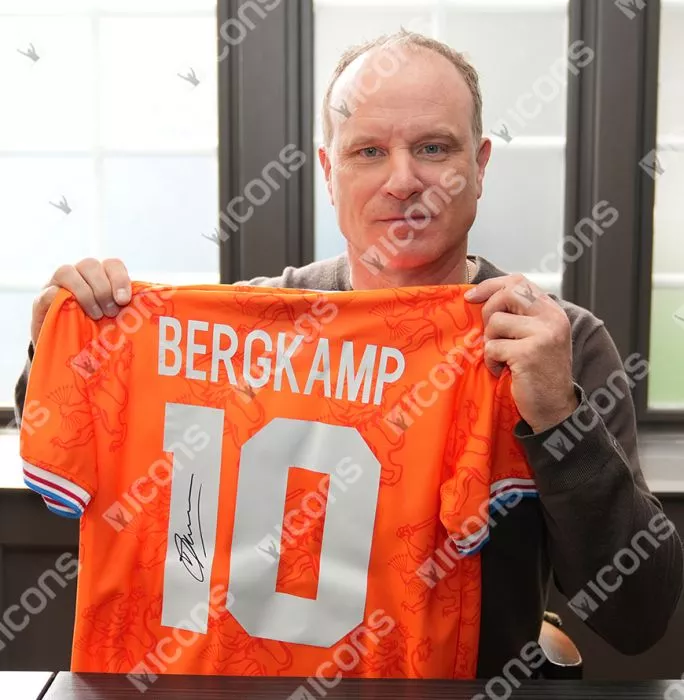 Icons Dennis Bergkamp Official 1994 FIFA World Cup™ Back Signed And Hero Framed Retro Netherlands Shirt